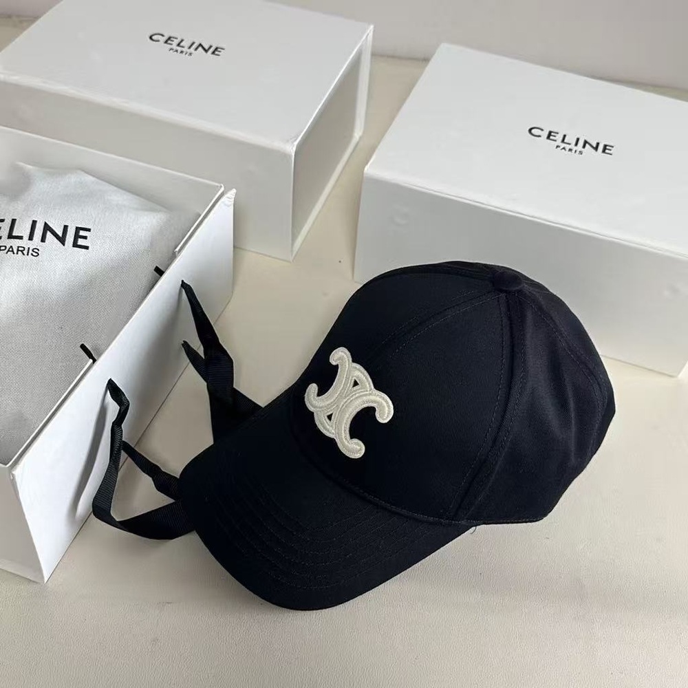 Celine Black Cap with Embroidered Logo